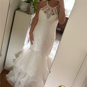 Mori Lee, trumpet style, ruffle, sequin, and lace wedding dress or gown - Size 8